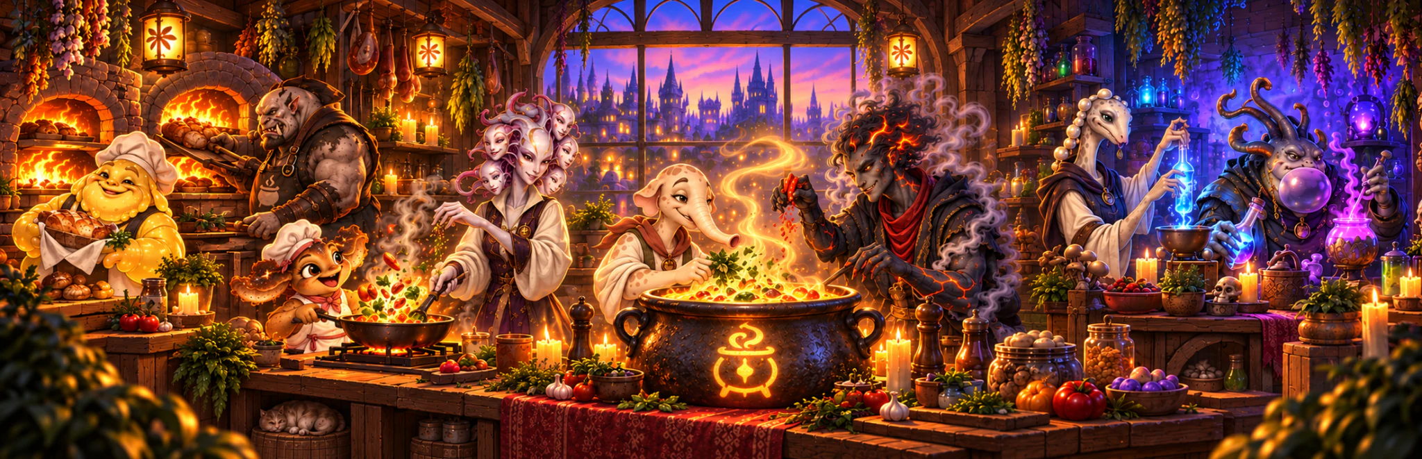 Characters and magical cooking moments from SpellSimmer