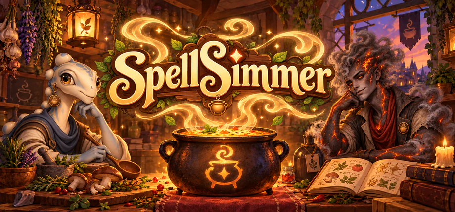 SpellSimmer: a magical tavern kitchen and simmering cauldron